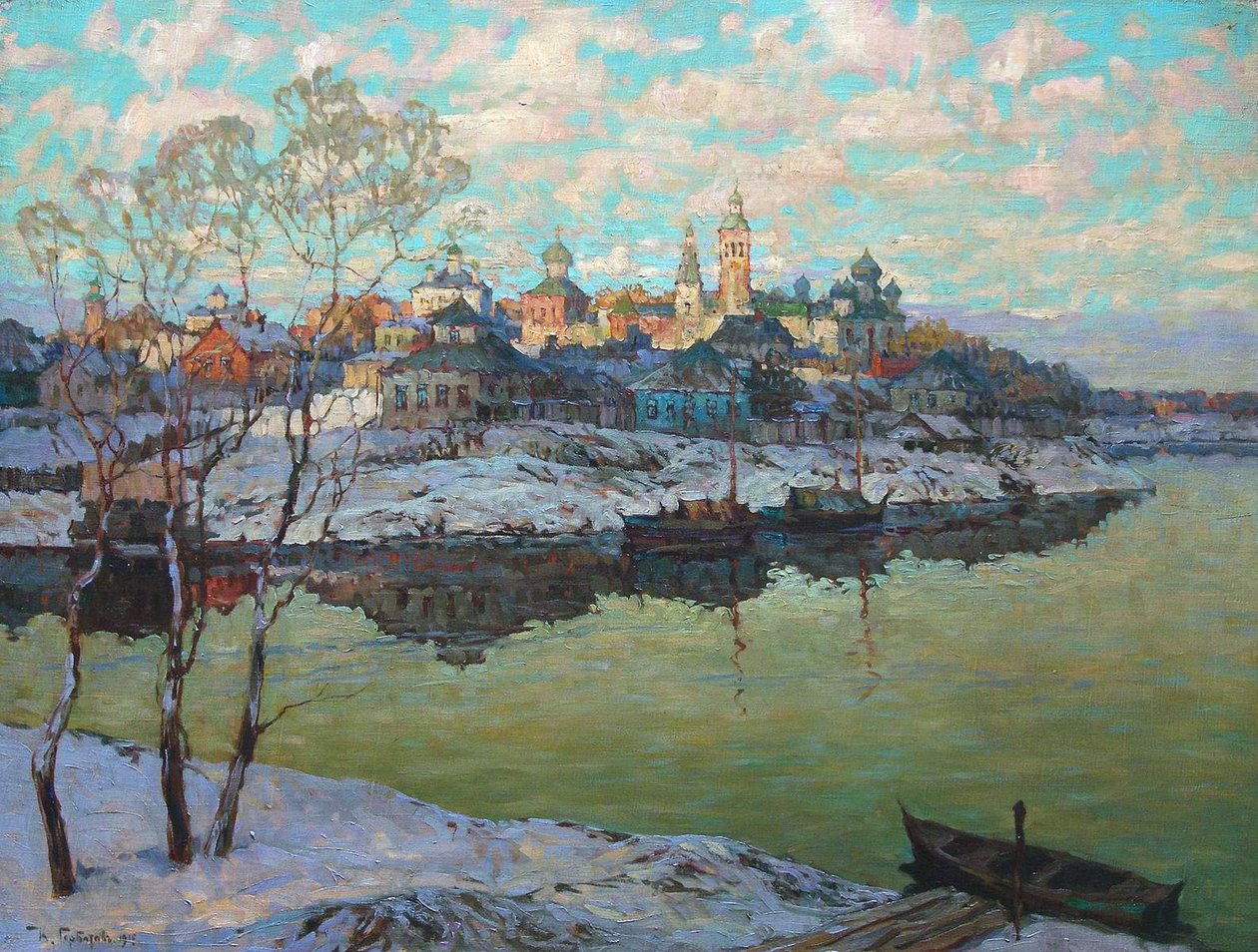 Wczesna wiosna, miasto nad rzeką”, 1916. autorstwa Konstantin Ivanovich Gorbatov