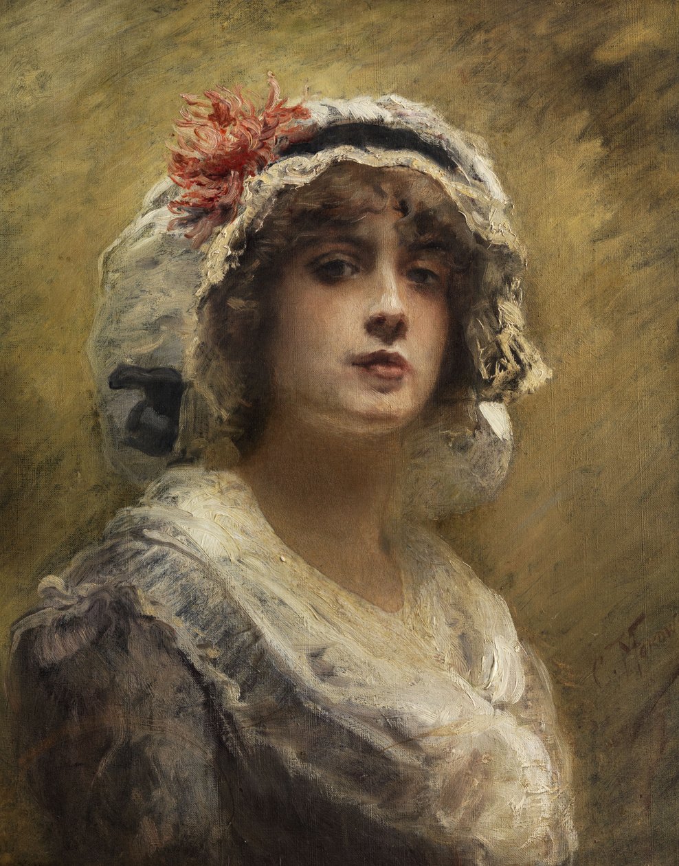 Konstantin Makovsky Portret młodej dziewczyny w czepku z białego materiału autorstwa Konstantin Makovsky