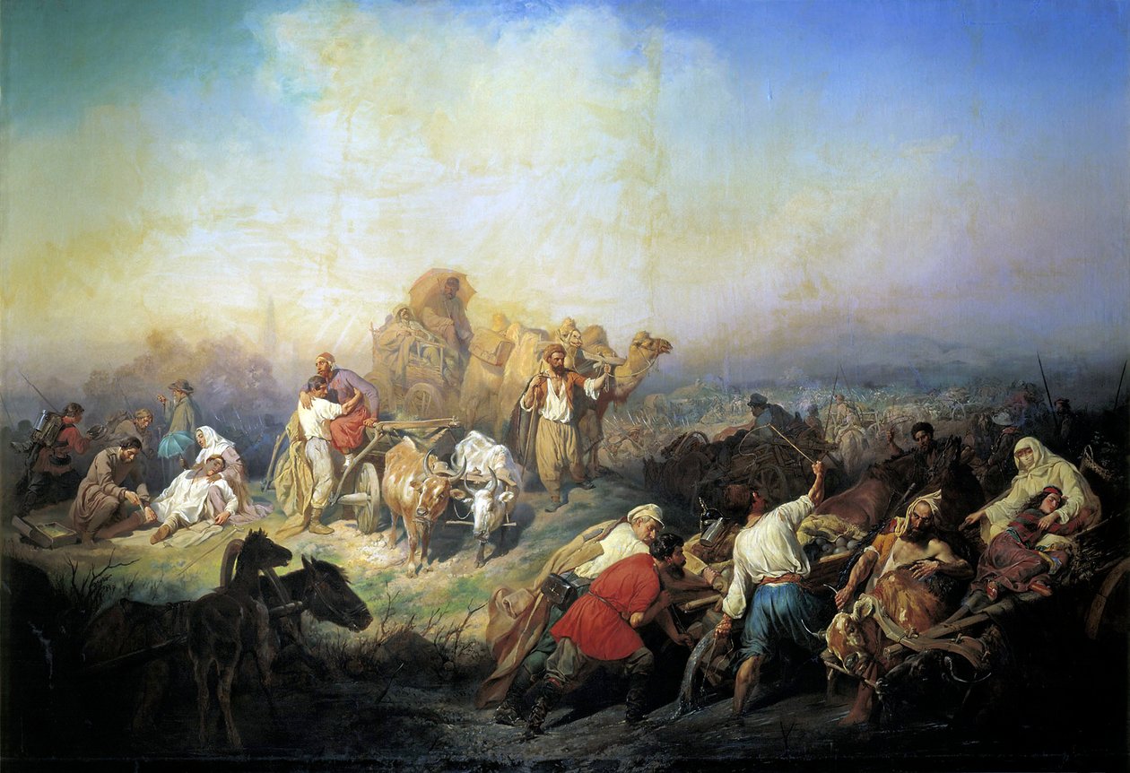Droga wojskowa między Sewastopolem a Symferopolem w czasie wojny krymskiej, 1858 r. autorstwa Konstantin Nikolayevich Filippov