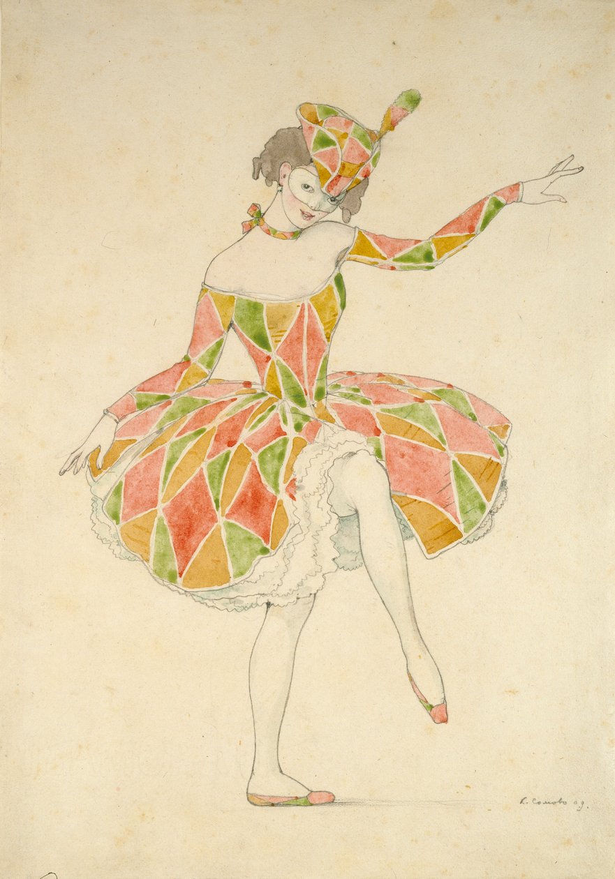 Projekt kostiumu kolombiny Anny Pawłowej w „Arlekinadzie”, 1909 autorstwa Konstantin Somov