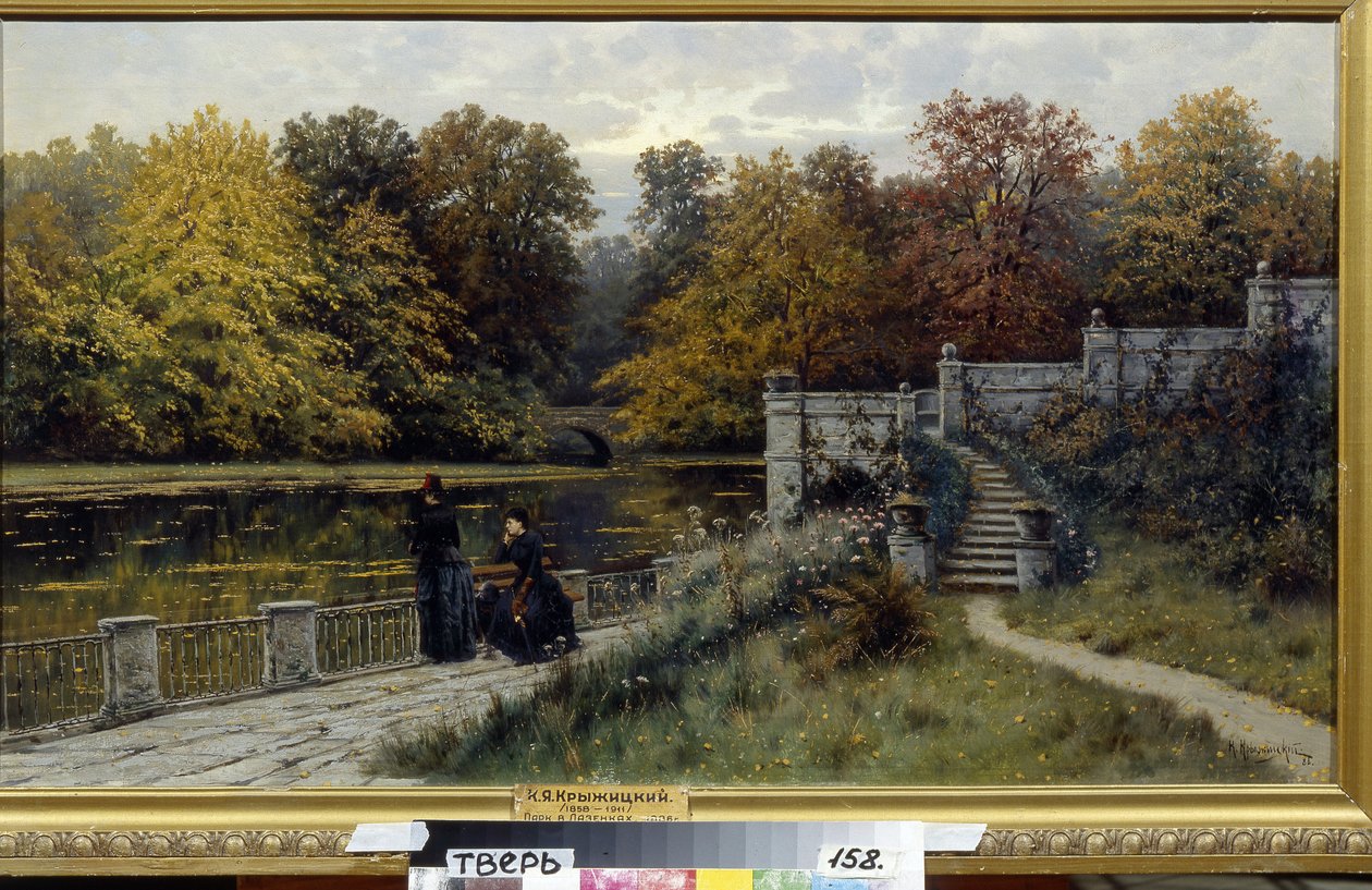 Park Łazienkowski (Warszawa, Polska). Obraz Konstantina Yakovlevich Kryzhitsky (1858-1911), olej na płótnie autorstwa Konstantin Yakovlevich Kryzhitsky