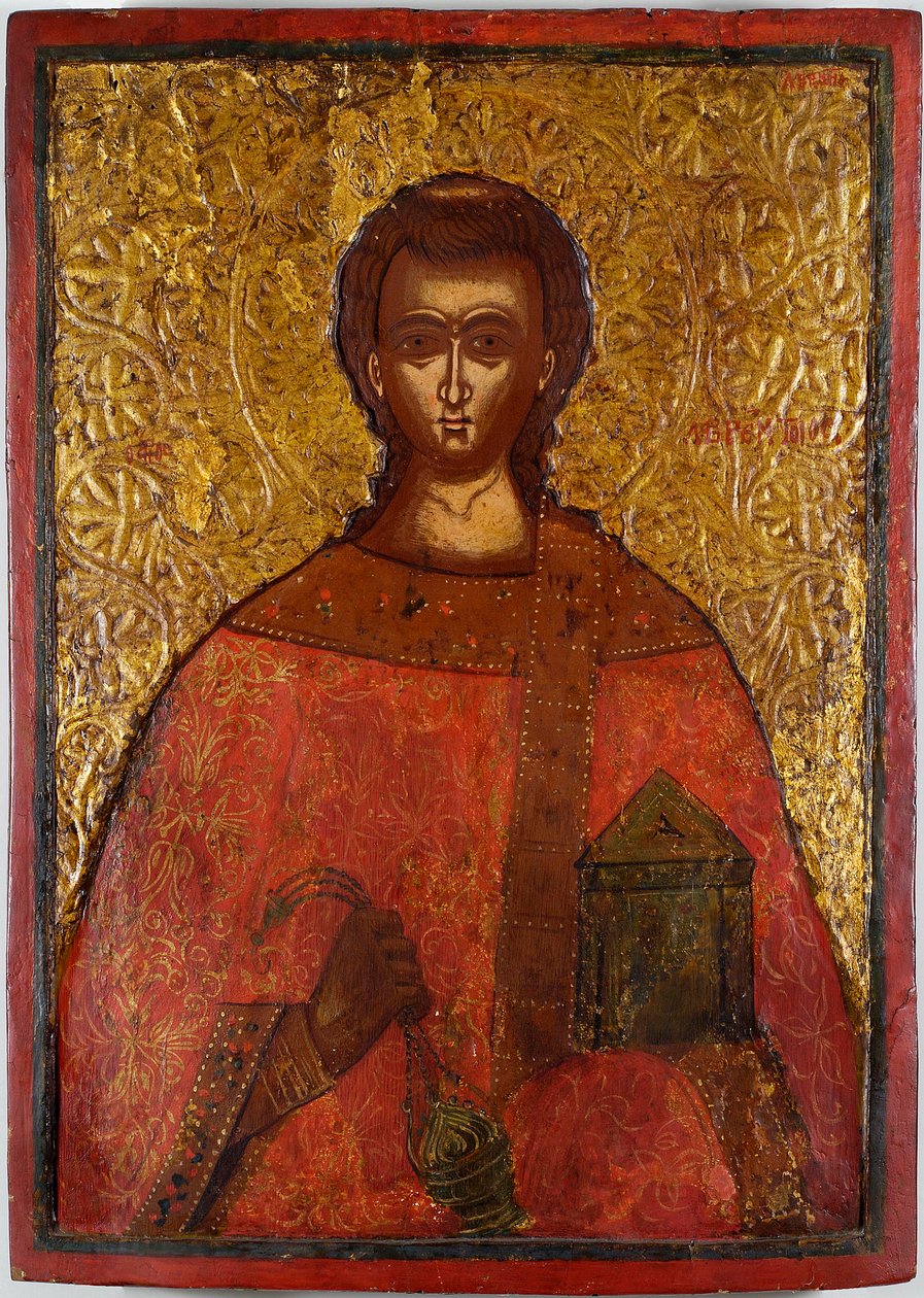 Święty Wawrzyniec (św. Wawrzyniec) - Ikona Konstantinosa Adrianoupolitisa (czynny XVII w.), tempera na drewnie autorstwa Konstantinos Adrianoupolitis