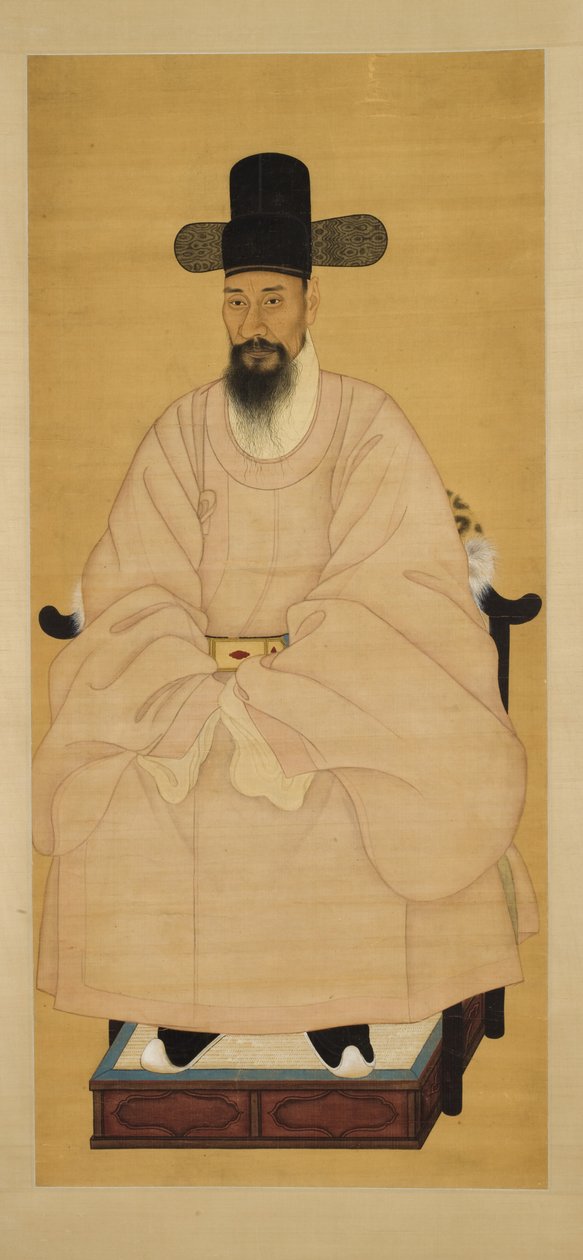 Portret uczonego-urzędnika w różowej szacie, XIX w. (zwój wiszący, tusz i kolor na jedwabiu) autorstwa Korean School