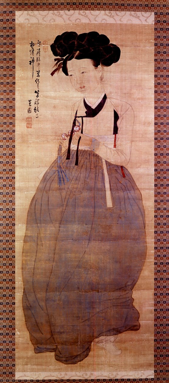 Art Coreen: Portret gejszy (koreańska dziewczyna w stroju gejszy). Druk z 1758 r. Ze zbiorów prywatnych. autorstwa Korean School