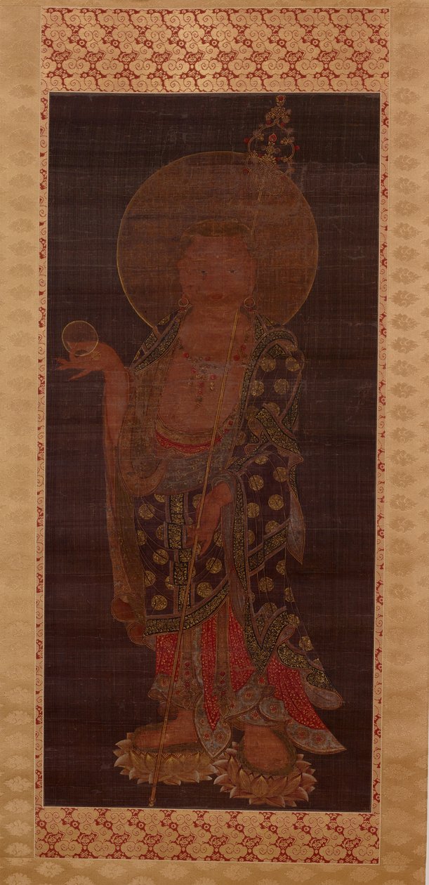 Bodhisattwa Ksitigarbha (Jijang bosal), koniec XIII lub początek XIV wieku (atrament, kolor i złoto na jedwabiu) autorstwa Korean School