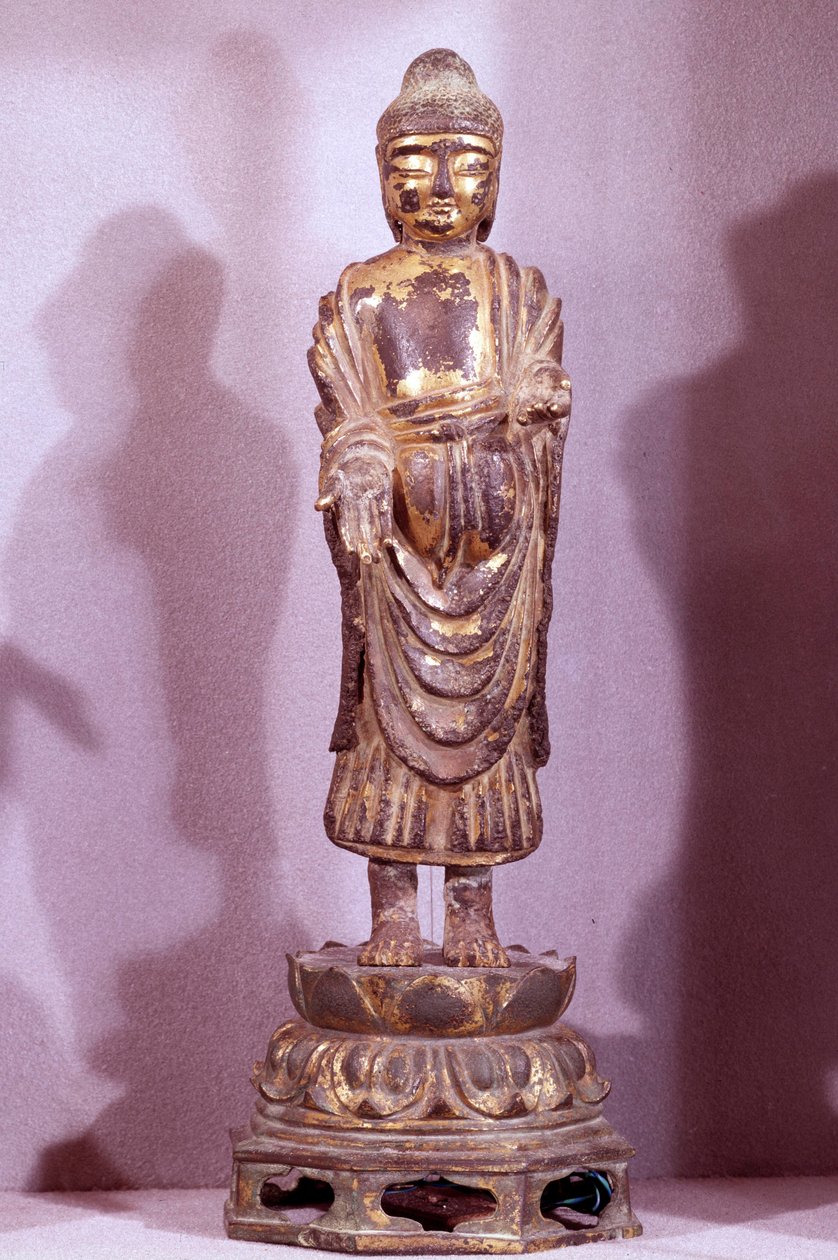 Coreen Art: Statuetka Buddy ze złotego brązu. Okres Silla, VIII wiek. Kolekcja Hyung pil Chun autorstwa Korean School