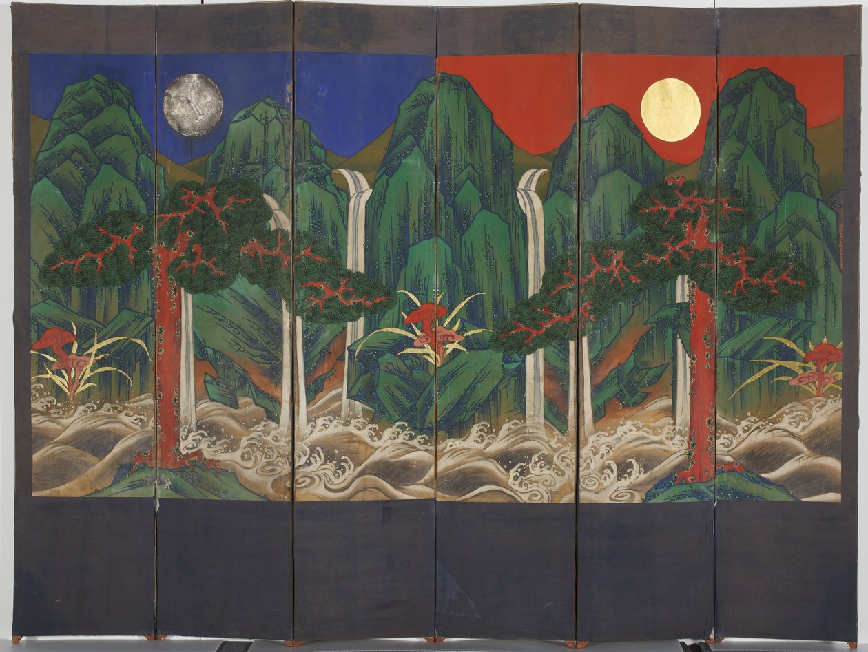 Pejzaż (tempera i złoty liść na panelu) autorstwa Korean School