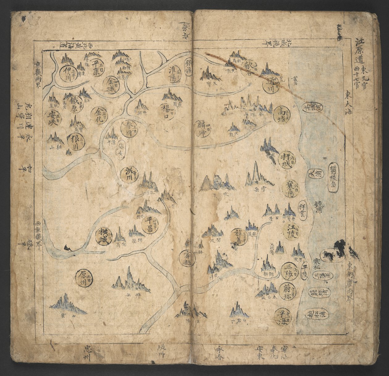 Lub. 13138, nr 5 Kangwŏn-do, z „Yŏjido” (Atlas) 1726-86 (tusz i kolor na papierze) autorstwa Korean School