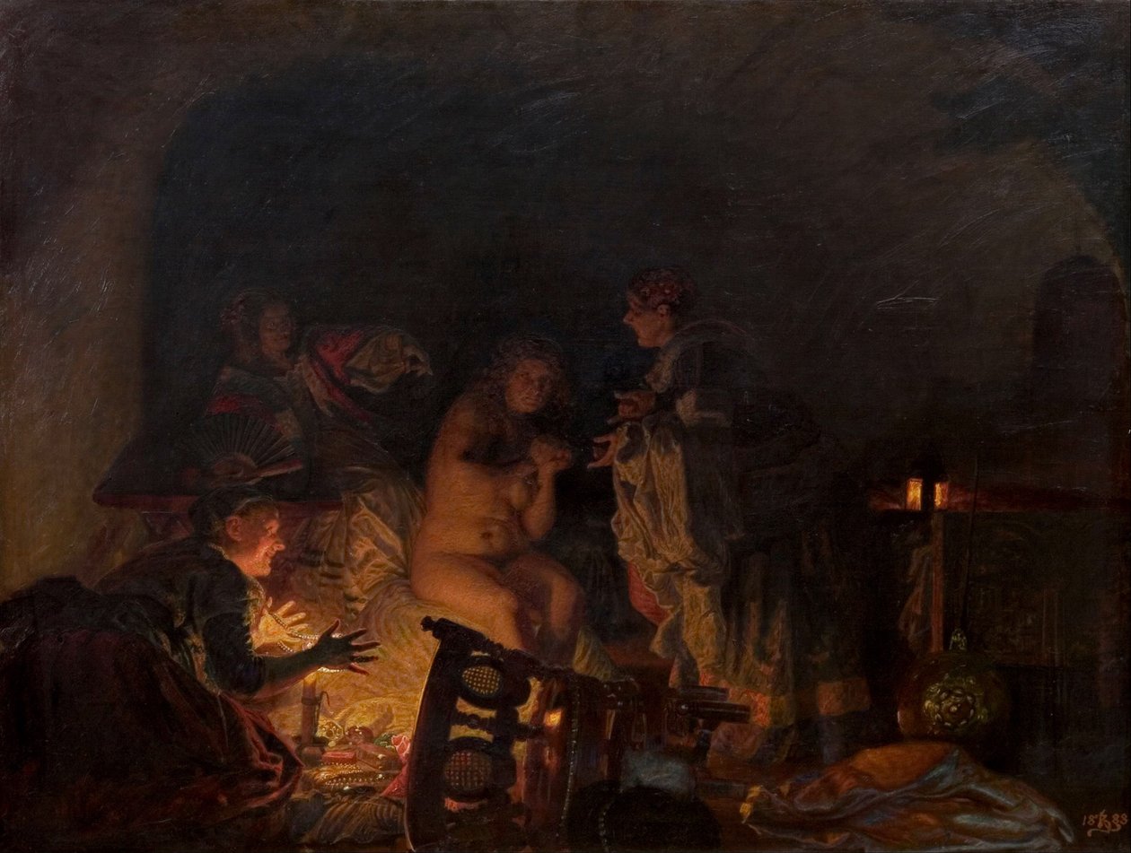 Leonora Christina rozebrana i przeszukana przez sługi królowej Sofie Amalie, 1888. autorstwa Kristian Zahrtmann