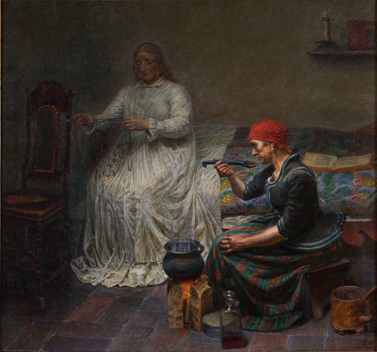 Leonora Christina w Błękitnej Wieży. Gotowanie owsianki autorstwa Kristian Zahrtmann