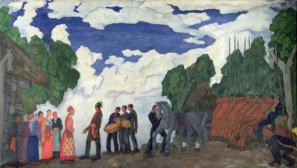 Propozycja małżeństwa Kaleva (tempera na płótnie) autorstwa Kristjan Raud