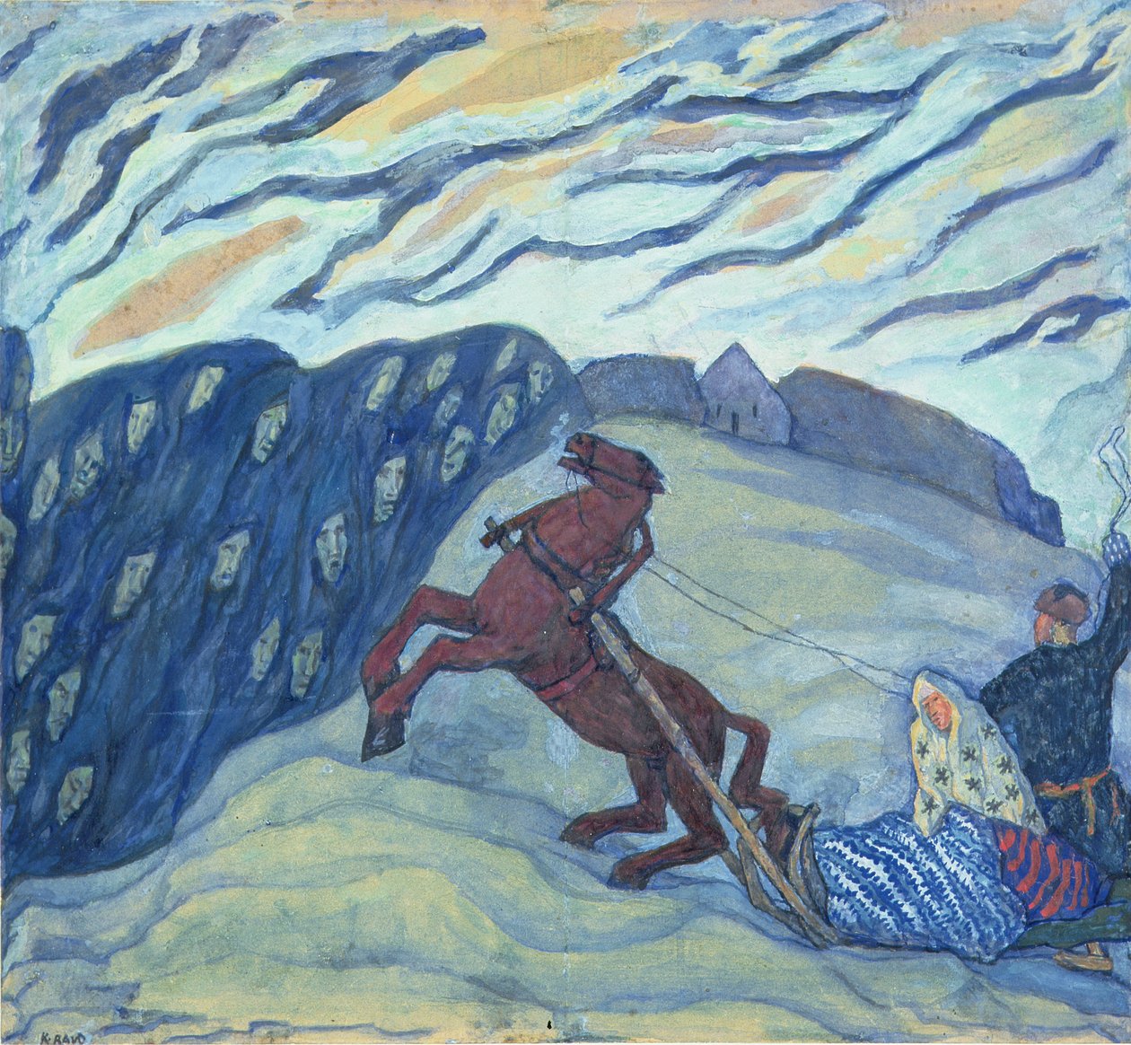Powrót do domu, 1920 (tempera na płótnie) autorstwa Kristjan Raud