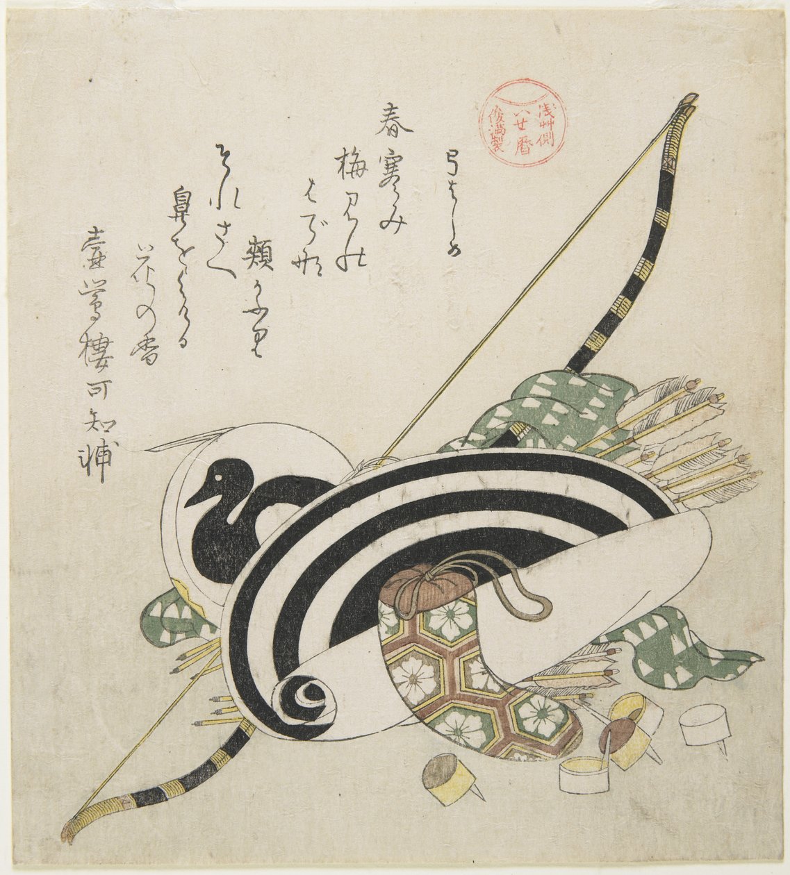 Naciąganie łuku, c. 1815 autorstwa Kubo Shunman