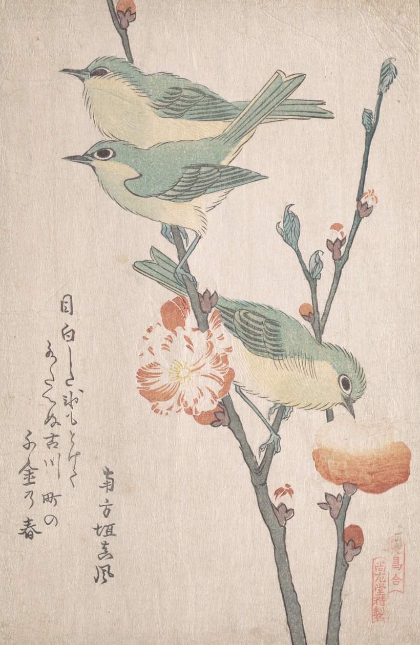 Japońskie białooki na gałęzi brzoskwini,..., ca. 1805-10. autorstwa Kubo Shunman