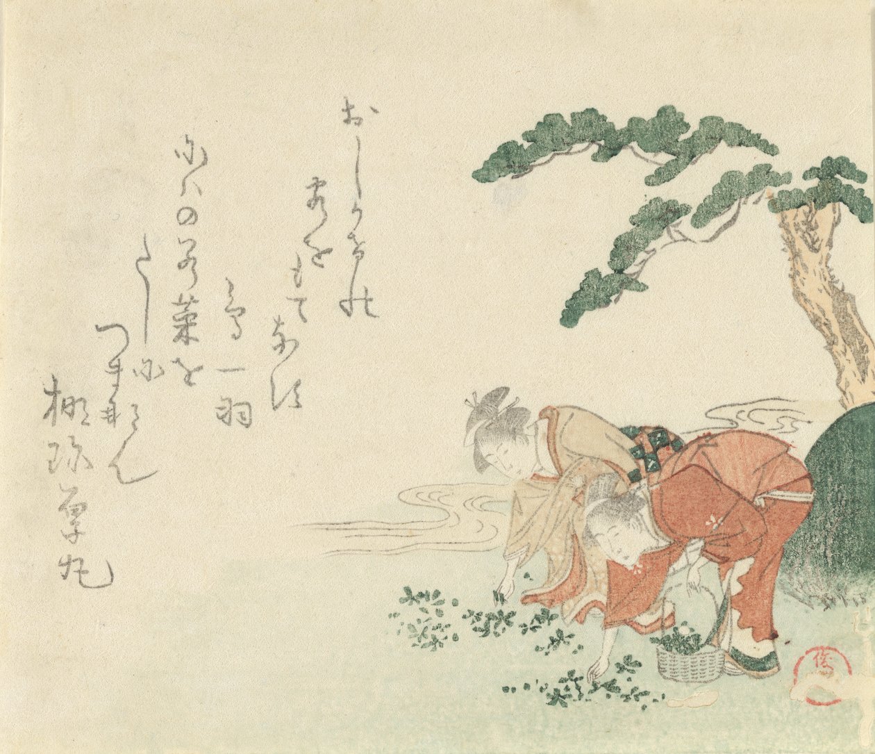 Dwie dziewczyny zbierają zioła noworoczne, 1797. autorstwa Kubo Shunman