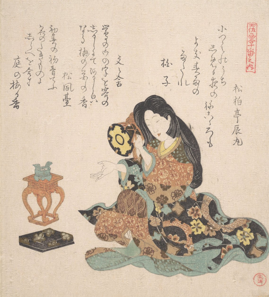Kobieta grająca na tsuzumi, ca. 1800. autorstwa Kubo Shunman