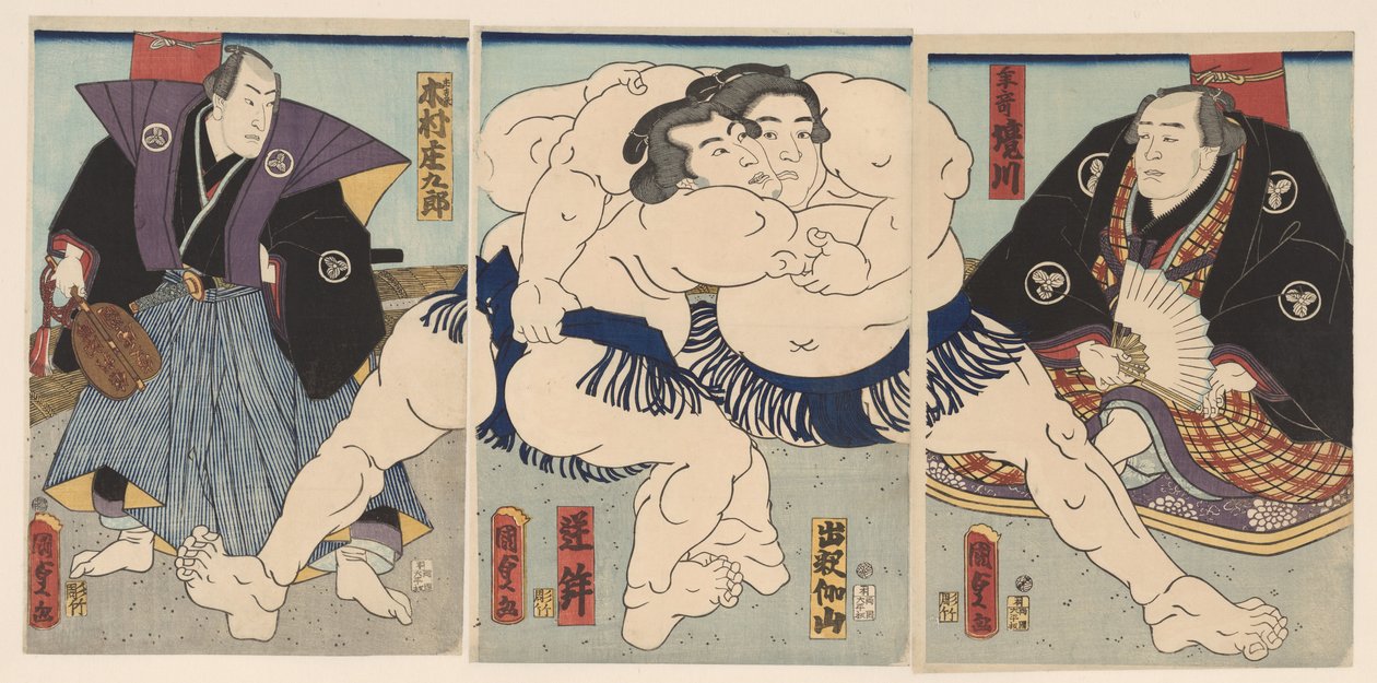 mecz sumo autorstwa Kunisada (II) , Utagawa