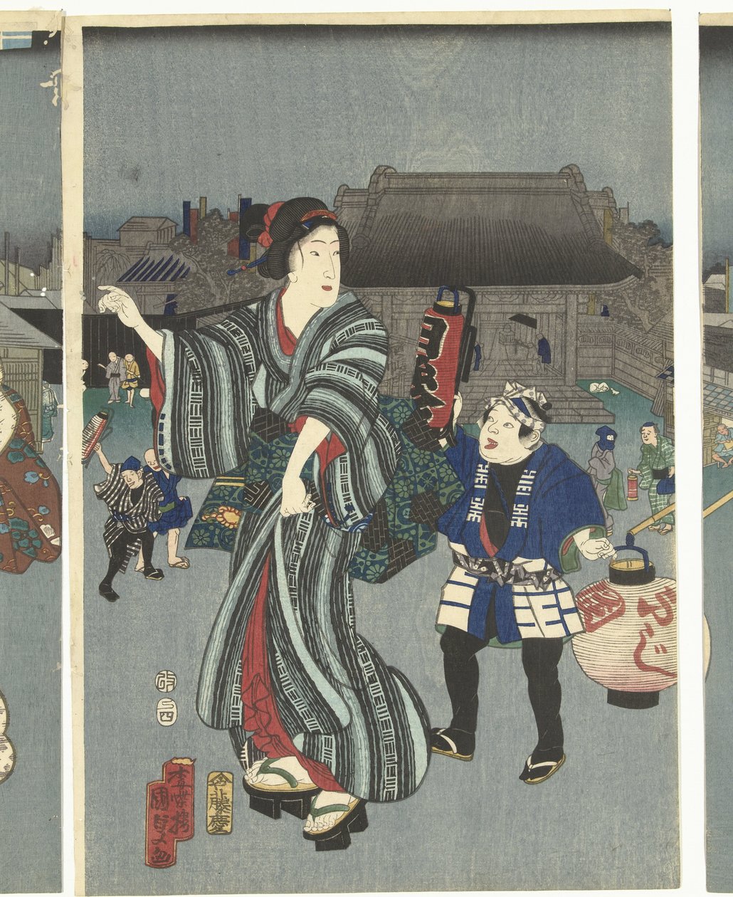 Święto świątynne autorstwa Kunisada (II) , Utagawa