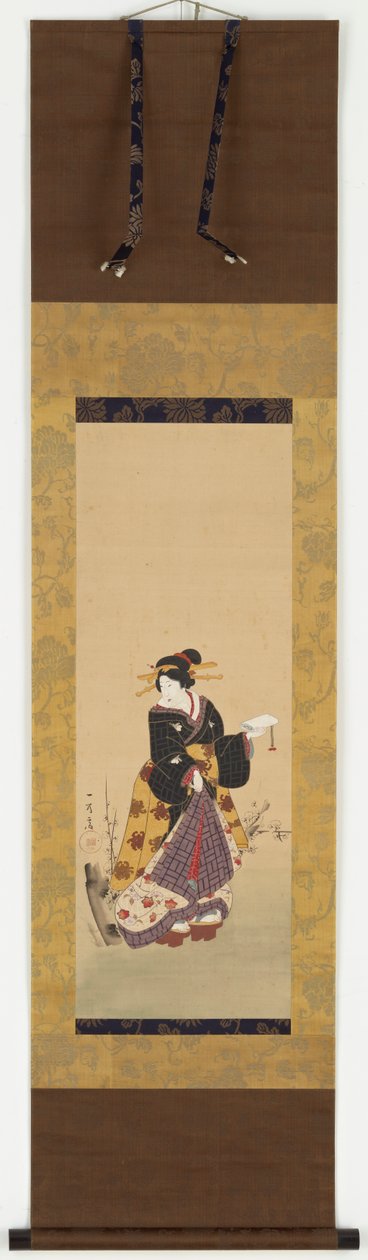 Oiran stojący pod śliwą, połowa XIX wieku. autorstwa Kuniyuki Utagawa