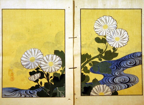 Kwiaty obok strumienia, z edycji pracy Kigyoku opublikowanej przez Kobayashiego Bunshi w 1901 (kolor lito) autorstwa Kurokawa Yasusada Kigyoku