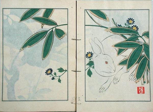 Królik, z kolekcji prac artysty wydanej przez Kobyashiego Bunscichiego w 1901 r. (kolorowy drzeworyt) autorstwa Kurokawa Yasusada Kigyoku