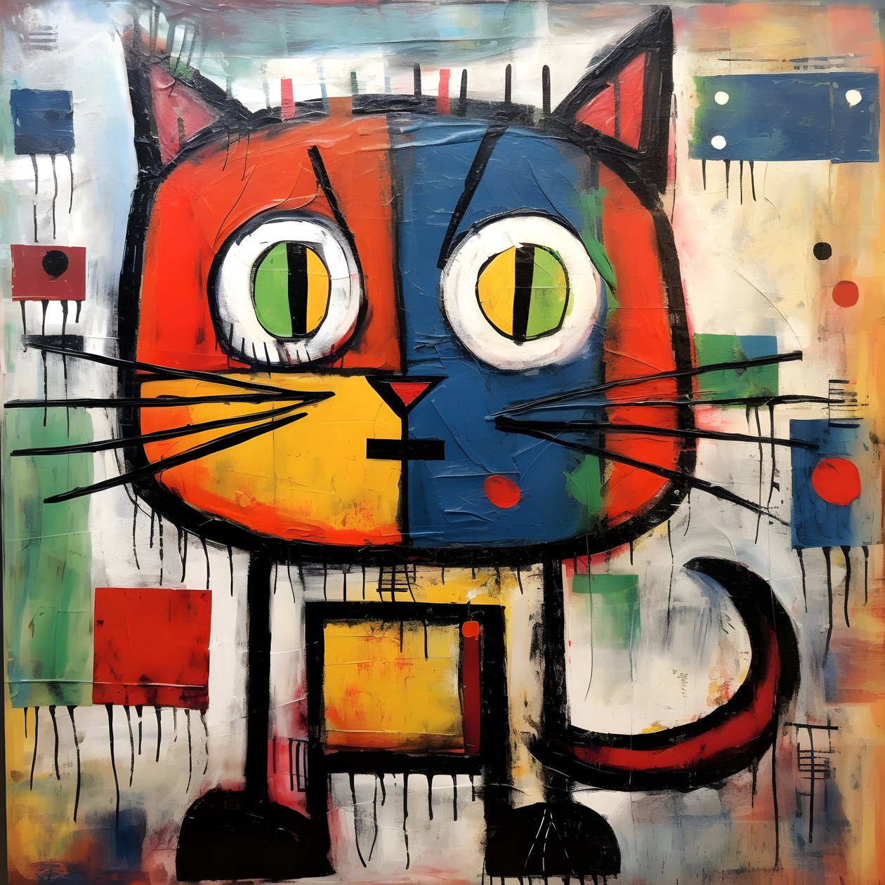 Słodki kot w stylu Picassa, Joan Miro i Basquiata 2 autorstwa Kurt Heppke