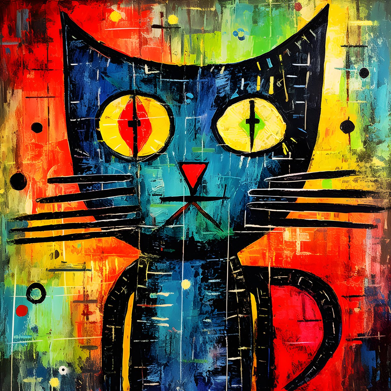 Słodki kot w stylu Picassa, Joan Miro i Basquiata 3 autorstwa Kurt Heppke