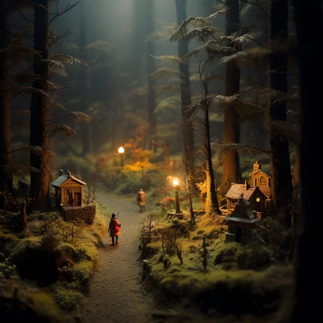 Miniaturowy Halloweenowy las z przesunięciem pochylenia z zamglonymi drzewami i upiorną atmosferą 1 autorstwa Kurt Heppke