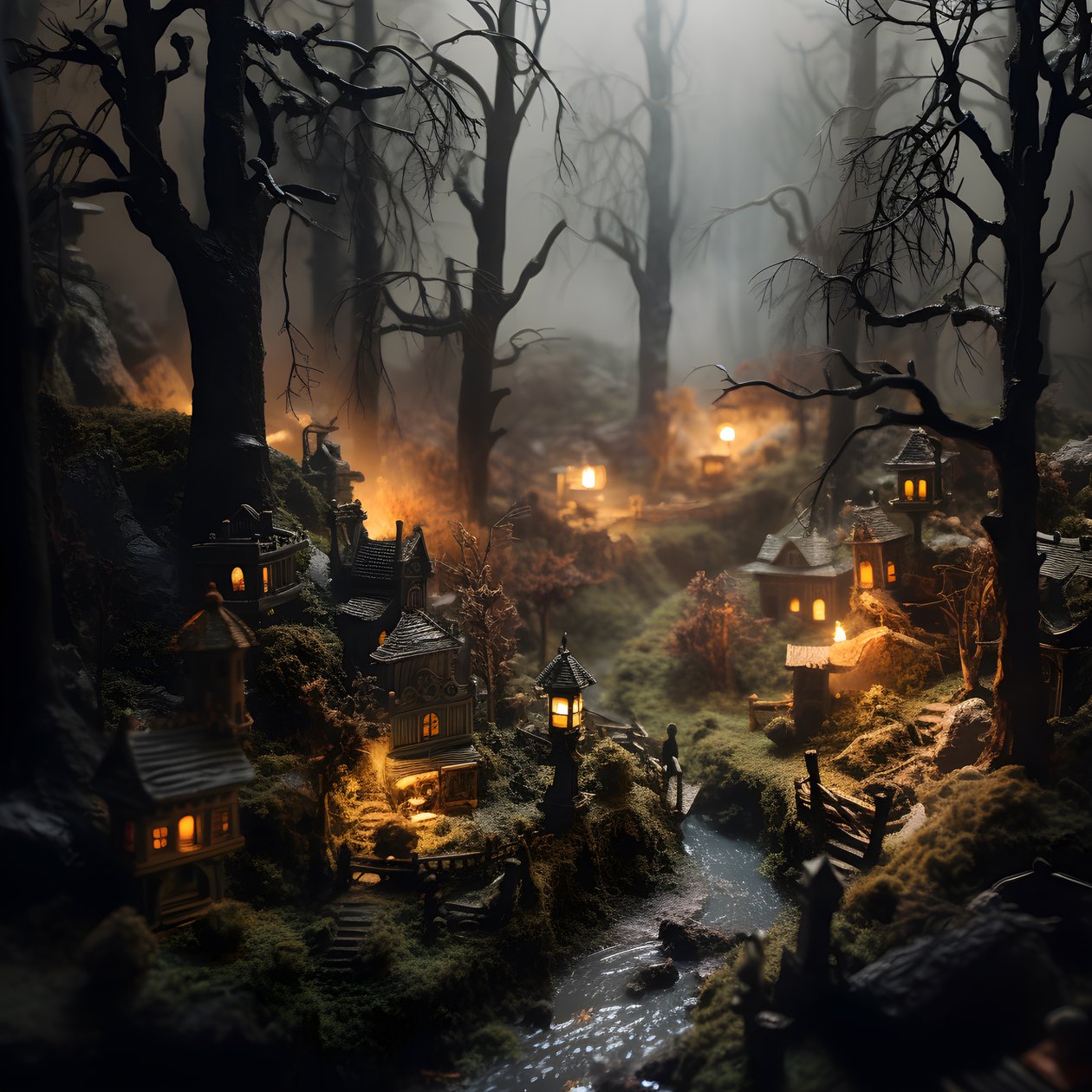 Miniaturowy Halloweenowy las typu tilt-shift z zamglonymi drzewami i upiorną atmosferą 2 autorstwa Kurt Heppke