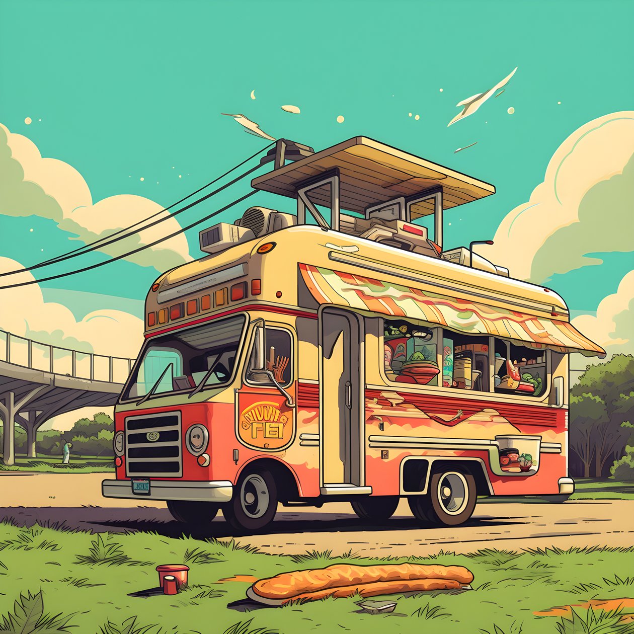 plakat wydarzenia artystycznego dla food trucków w skateparku w Północnej Kalifornii 2 autorstwa Kurt Heppke