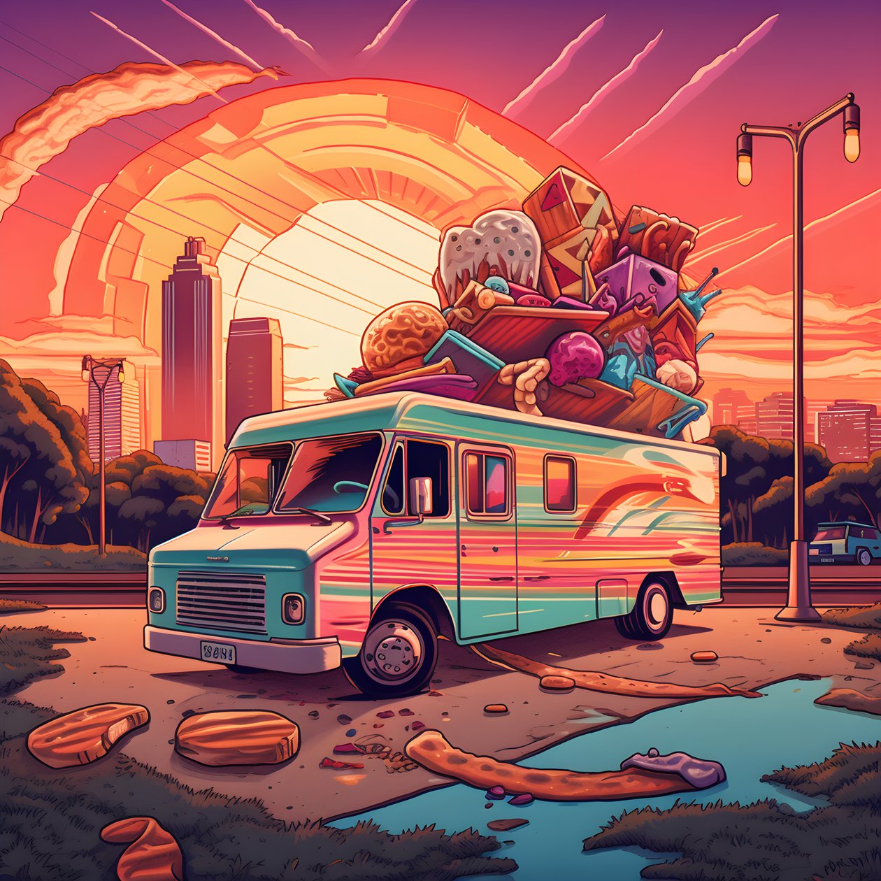 plakat wydarzenia artystycznego dla food trucków w skateparku w Północnej Kalifornii 3 autorstwa Kurt Heppke