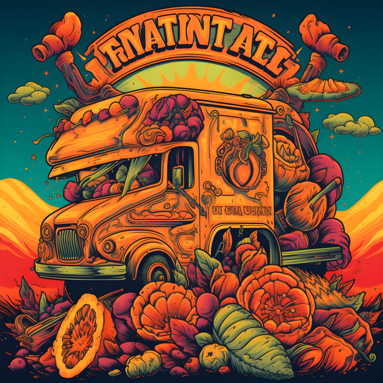plakat wydarzenia artystycznego dla food trucków w skateparku w Północnej Kalifornii 4 autorstwa Kurt Heppke