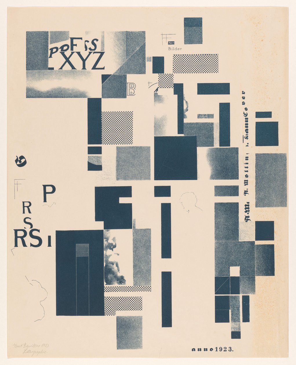 Kompozycja z elementami typograficznymi autorstwa Kurt Schwitters (signed by artist)