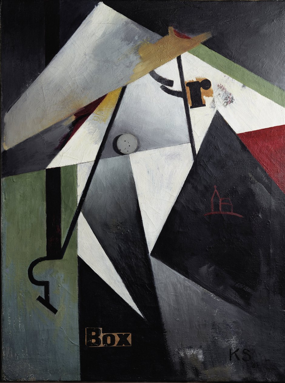 Box-R-Bild (olej i kolaż na drewnie) autorstwa Kurt Schwitters