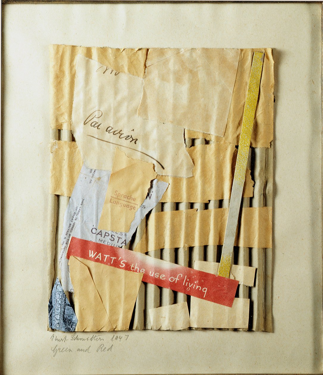 Kolaż zielono-czerwony (zielono-czerwony) Kurta Schwittersa (1887-1948) 1947 Kolekcja prywatna autorstwa Kurt Schwitters