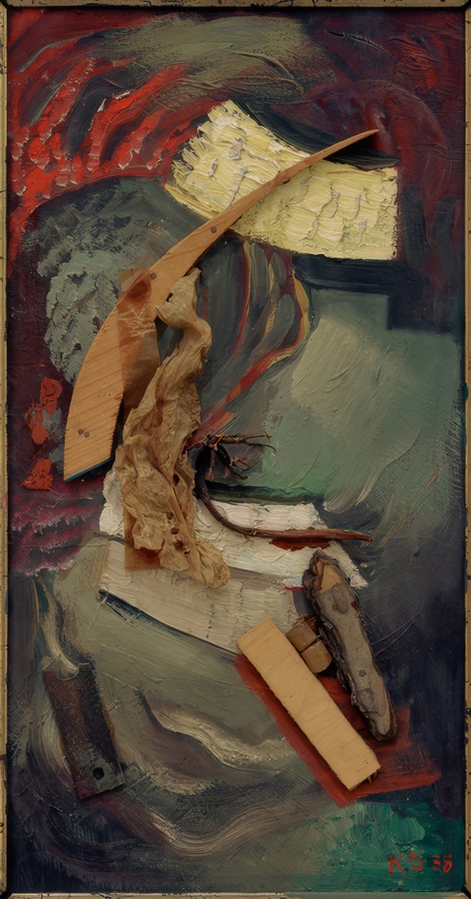 Merzbild z algami autorstwa Kurt Schwitters