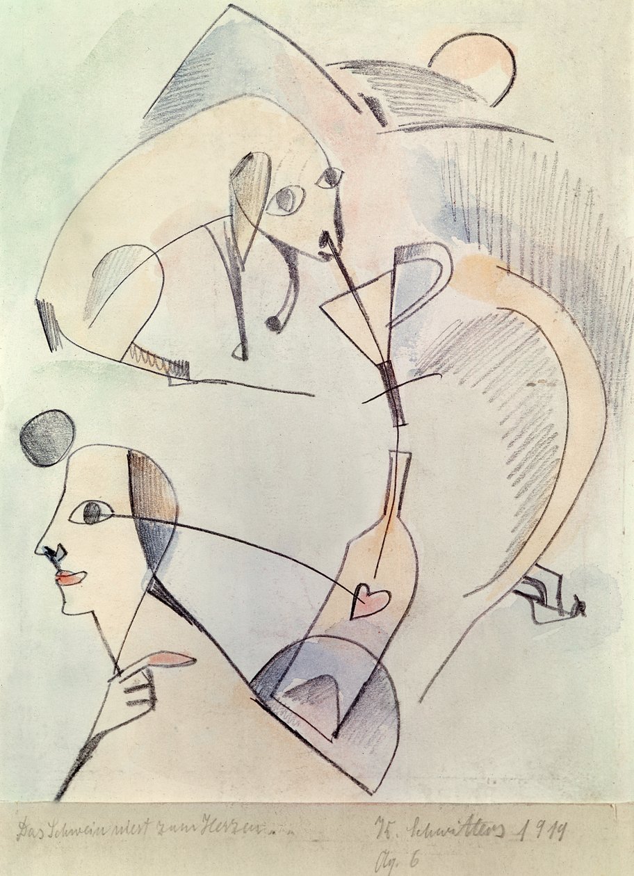 Świnia kicha w kierunku serca, 1919 autorstwa Kurt Schwitters