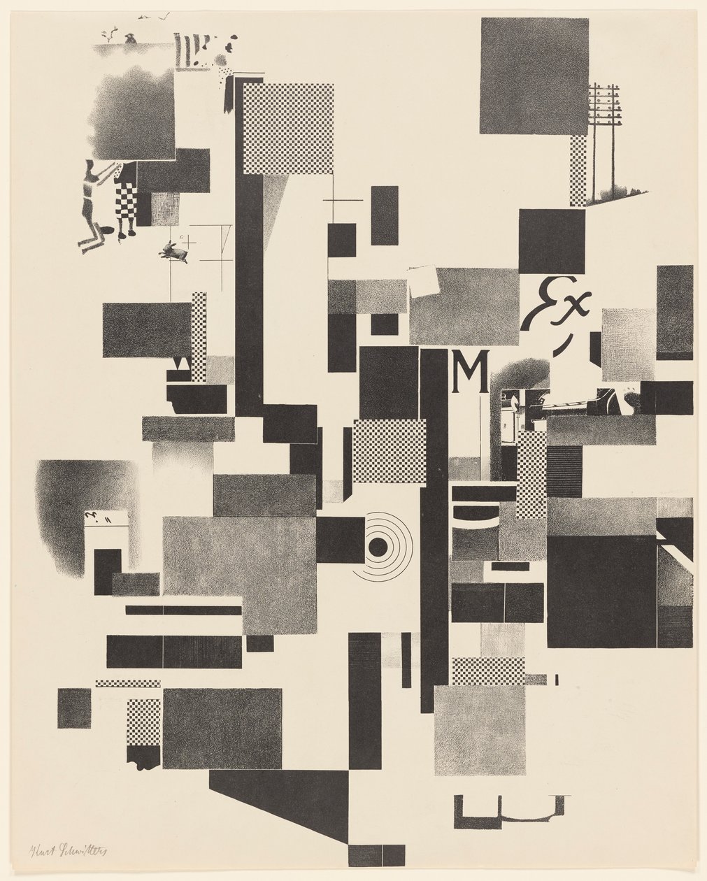 Bez tytułu, nr 2 z 6 z teki Merz 3. Kurt Schwitters 6 litografii. Folder Merz. Pierwsze portfolio wydawnictwa Merz (Merz 3. Kurt Schwitters 6 lithos. Merz Portfolio. Pierwsze portfolio wydawnictwa Merz) autorstwa Kurt Schwitters