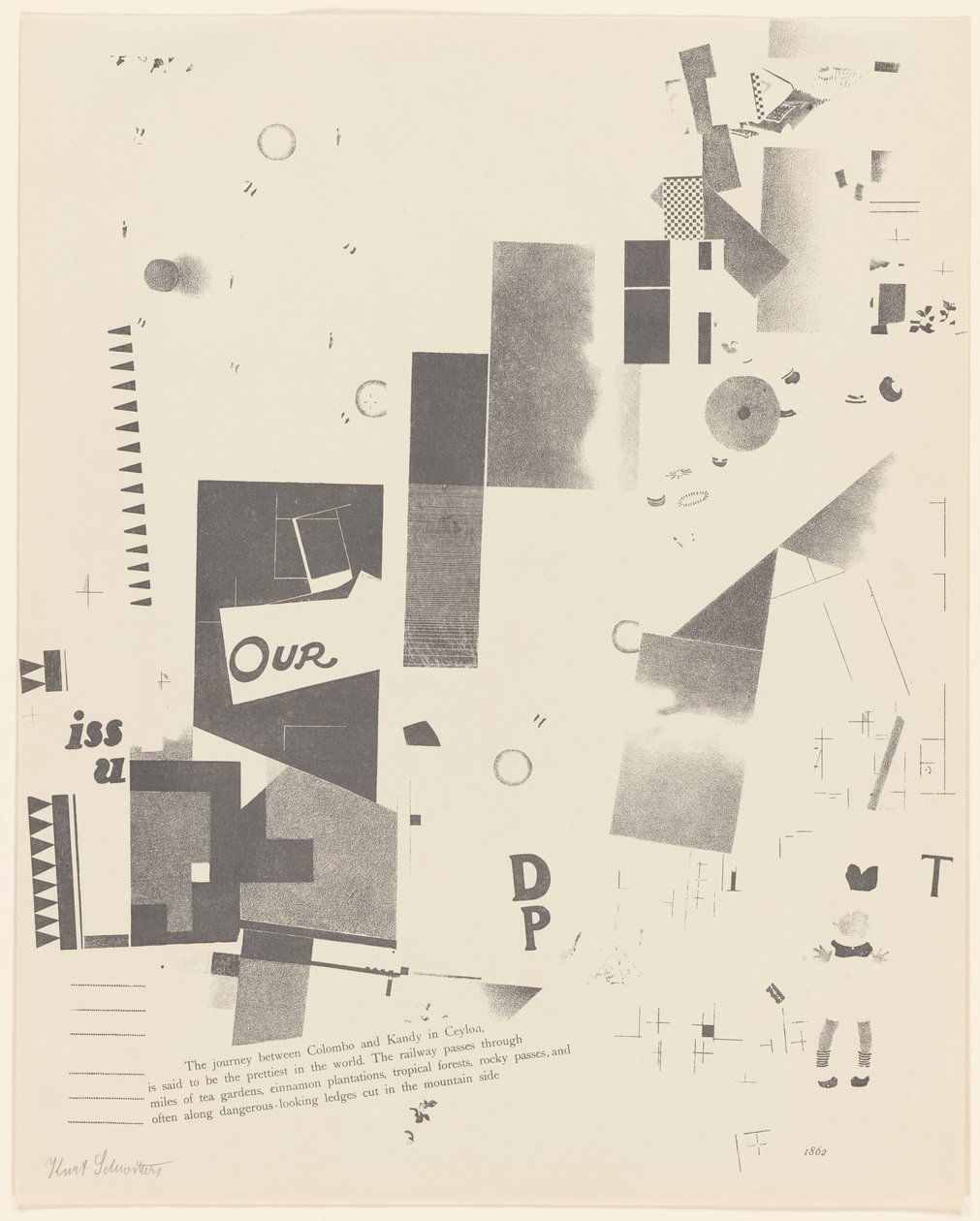 Bez tytułu, nr 6 z 6 z teki Merz 3. Kurt Schwitters 6 litografii. Folder Merz. Pierwsze portfolio wydawnictwa Merz (Merz 3. Kurt Schwitters 6 lithos. Merz Portfolio. Pierwsze portfolio wydawnictwa Merz) autorstwa Kurt Schwitters