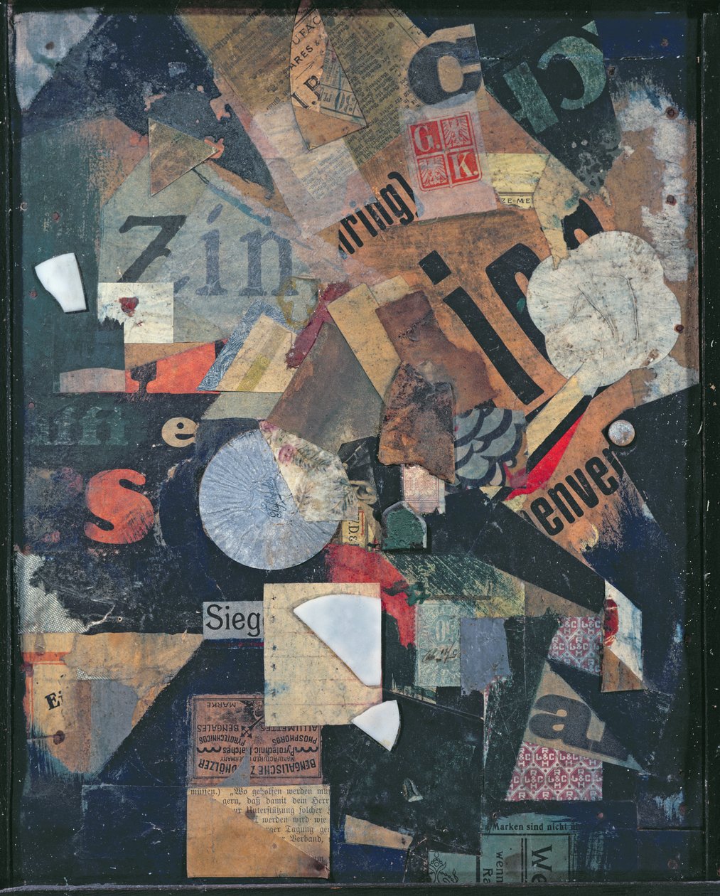 Zwycięstwo (olej i kolaż na gazecie) autorstwa Kurt Schwitters