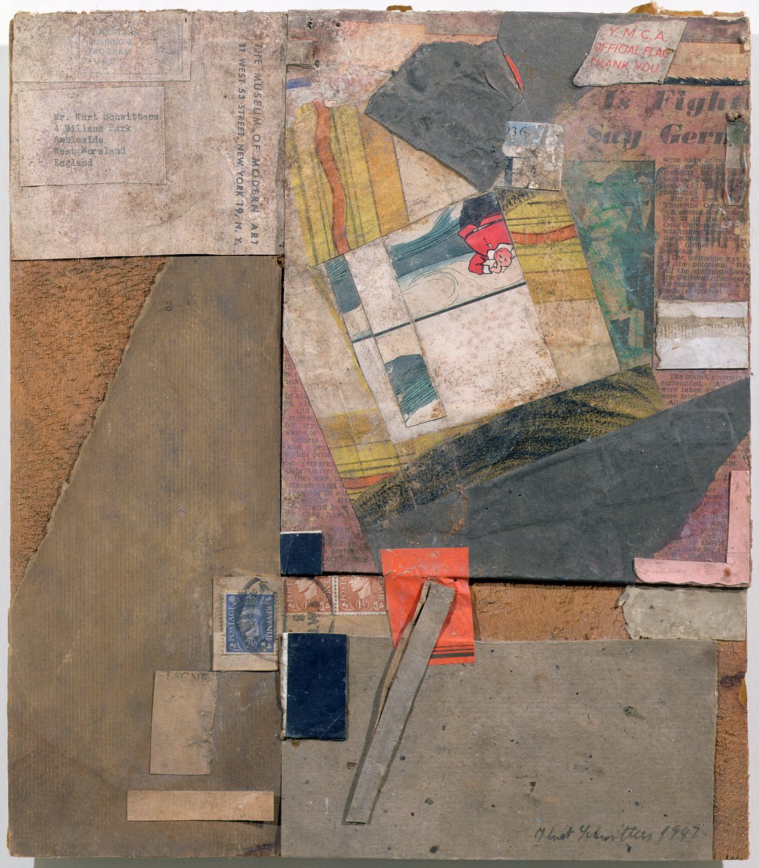 Flaga YMCA, dziękuję, Ambleside, 1947 autorstwa Kurt Schwitters