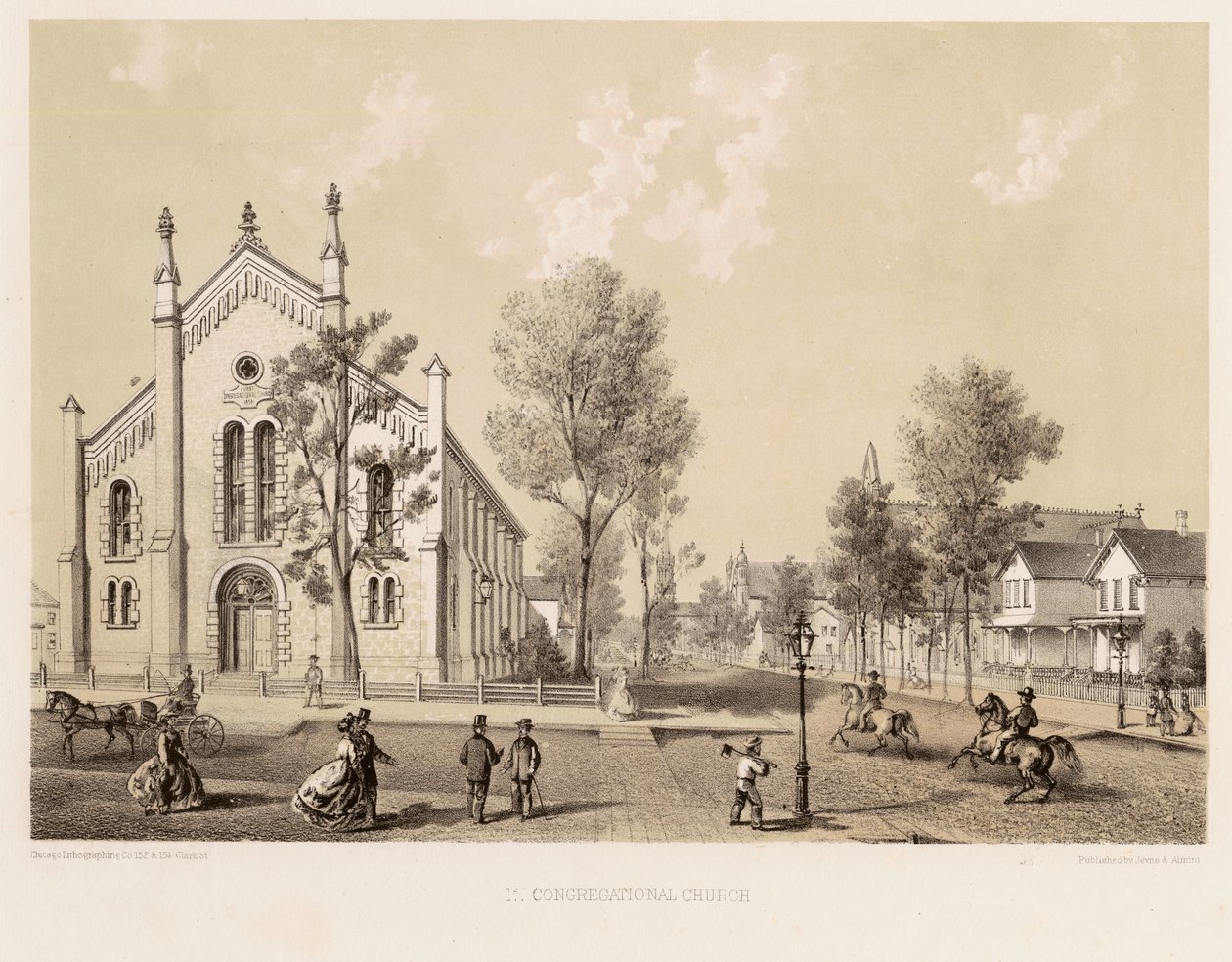 Pierwszy kościół kongregacyjny, Chicago, ok. 1867 autorstwa Kurz and Allison