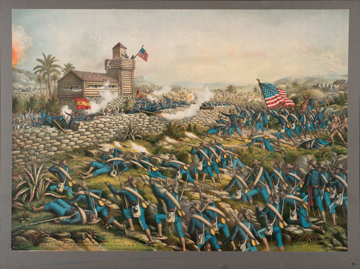 Szarża 24. i 25. Piechoty Kolorowej i Ratunek Rough Riders na wzgórzu San Juan, 2 lipca 1898 autorstwa Kurz and Allison