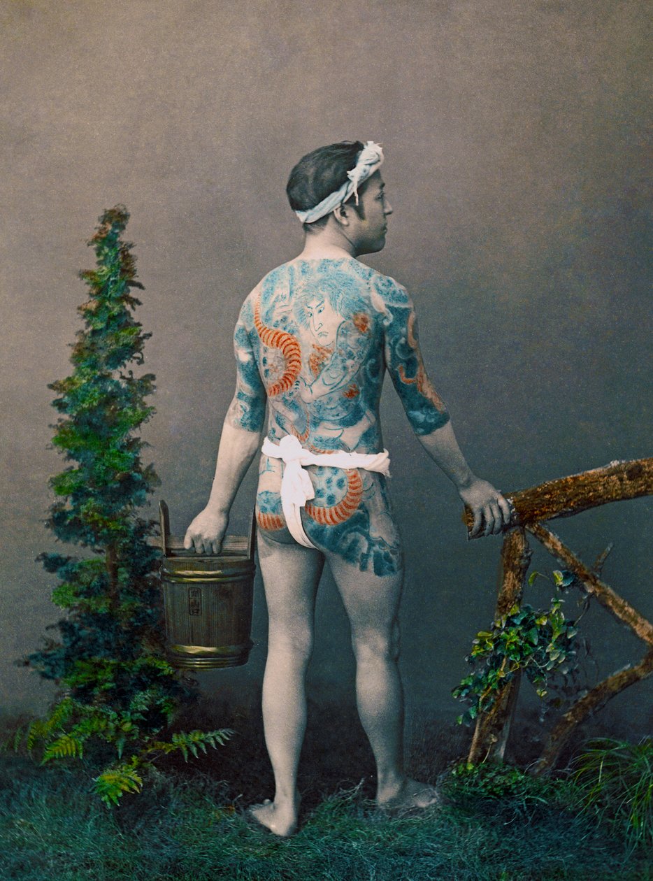 Wytatuowany Pan Młody, c.1890 autorstwa Kusakabe Kimbei