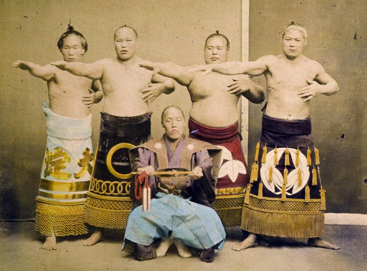 Zapaśnicy sumo, ok. 1877 r. autorstwa Kusakabe Kimbei