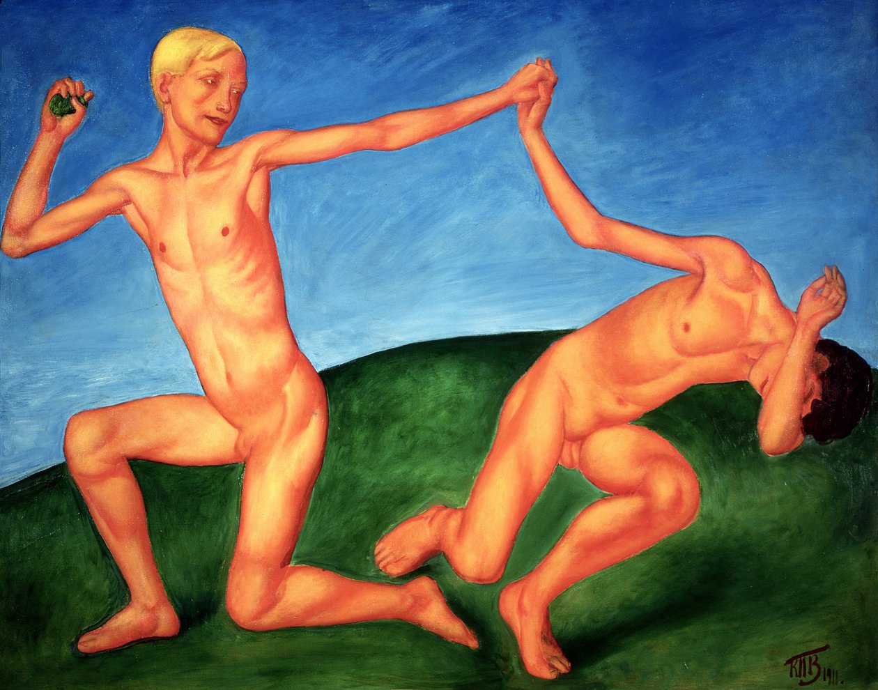 Grający chłopcy, 1911 autorstwa Kuzma Sergeevich Petrov Vodkin