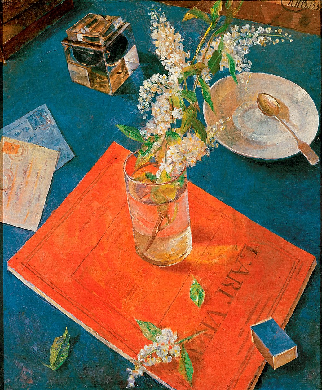 Gałąź ptasiej wiśni w szkle, 1932. autorstwa Kuzma Sergeevich Petrov Vodkin