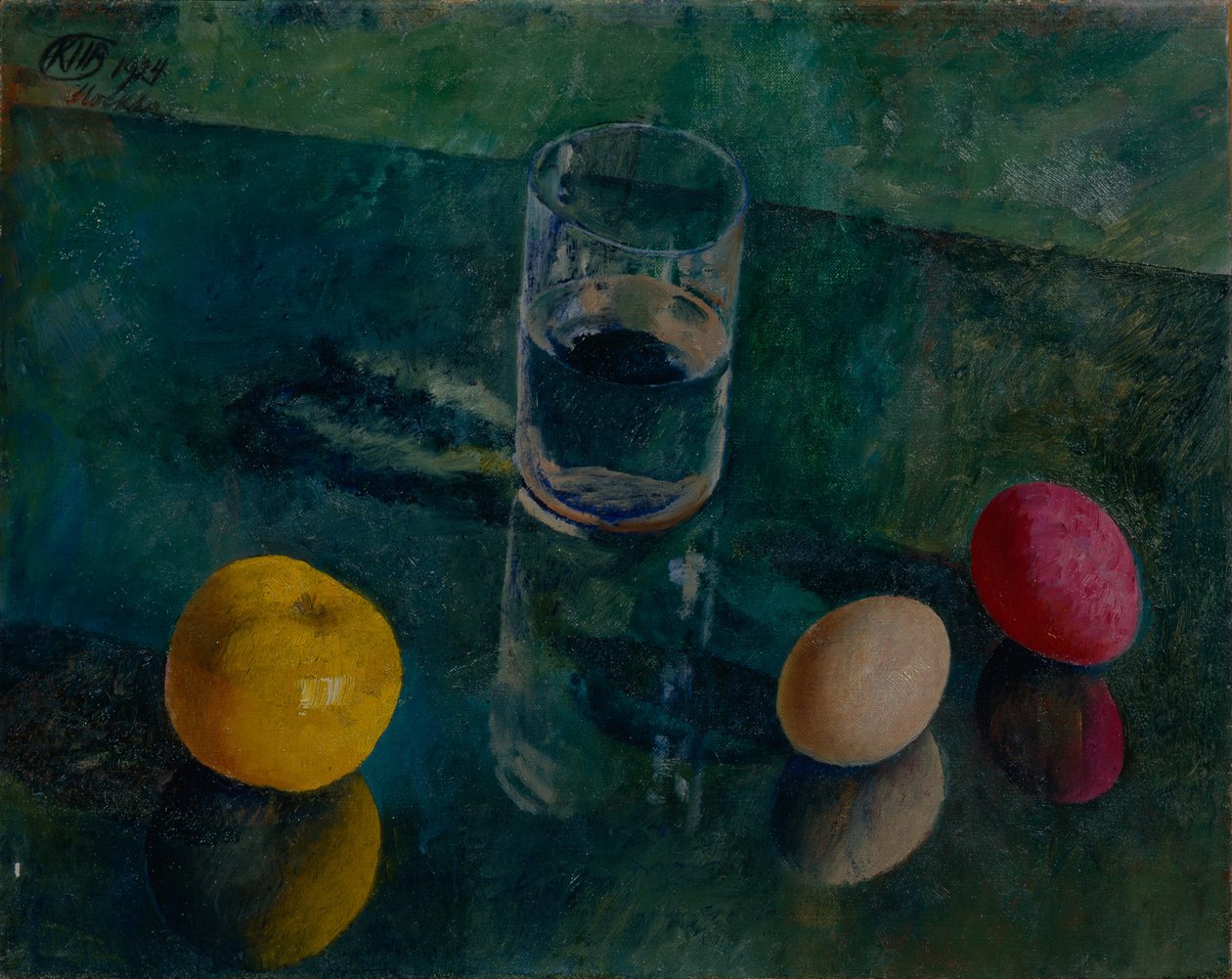Martwa natura na zielonym tle, 1924 autorstwa Kuzma Sergeevich Petrov Vodkin