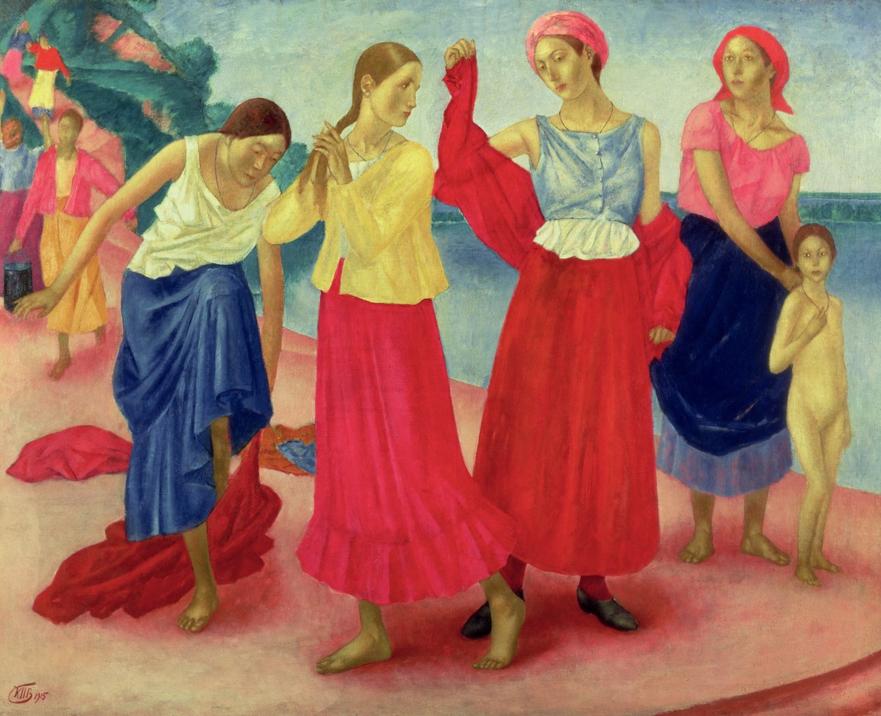 Młode kobiety nad Wołgą, 1915 autorstwa Kuzma Sergeevich Petrov Vodkin