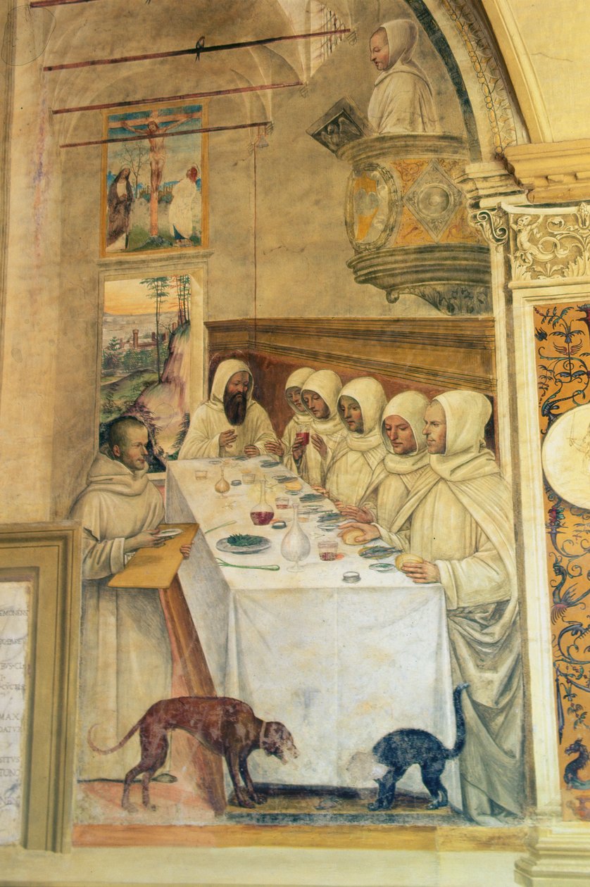 Św. Benedykt znajduje mąkę i karmi mnichów, z Żywotu św. Benedykta, 1497-98 autorstwa L. and Sodoma, G. Signorelli